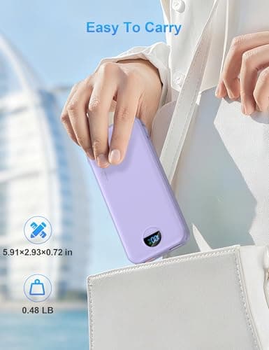 Portable Charger with Wall Plug, 10000mAh USB C Power Bank Fast Charging, External Battery Pack with Built in Cables, Digital Display, 5 Output 4 Input for iPhone Android Cell Phone Tablet 8