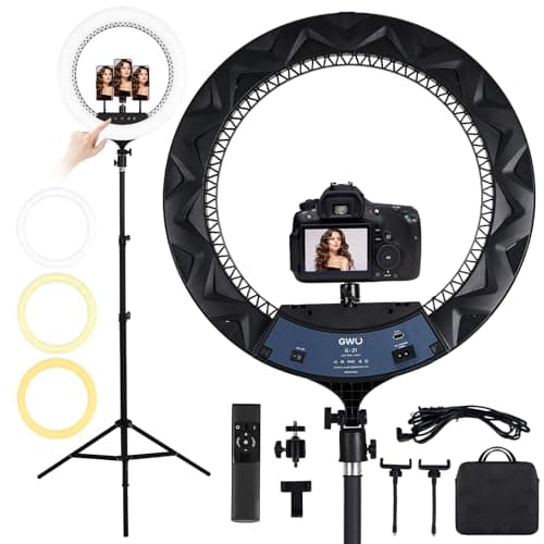 GWO 21 inch LED Ring Light with Tripod Stand 6000K Dimmable Makeup Selfie Light with Touch Panel Phone Holders for YouTube Vlog Video Shooting Include Carrying Bag and Remote Control CRI>90