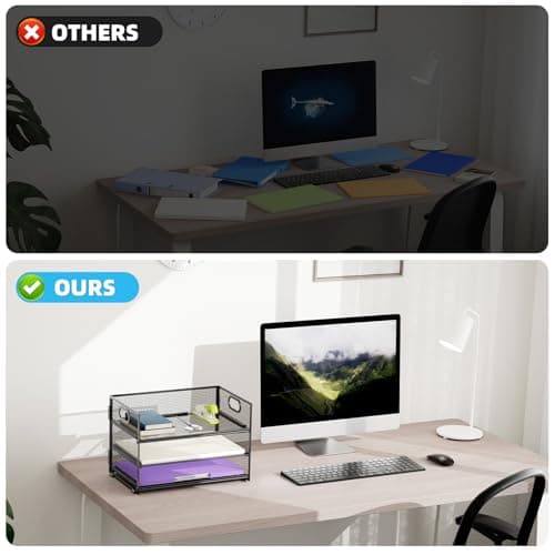 Marbrasse 3 Tier Paper Organizer Letter Tray, Mesh File Organizer with Handle, Paper Sorter Desk Organizer for Home Office Supplies 5