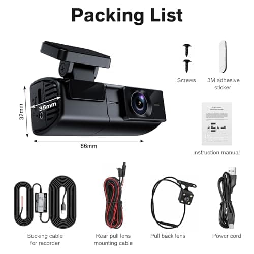 aquota Dash Cam Front and Rear - 2K+1080P Dual Dash Cam for Cars Wi-Fi|App Control Dash Camera 1.5”IPS Car Camera 170° Wide Angle|Night Vision|24HParking Mode|Free 64GB Card 7