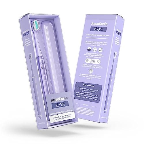 Aquasonic Icon ADA-Accepted Rechargeable Toothbrush | Magnetic Holder & Slim Travel Case | 2 Brushing Modes & Smart Timers | Gentle Micro-Vibrations (Lilac) 7