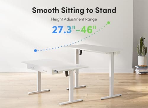 FEZIBO 48 x 24 Inches Standing Desk with Double Wooden Drawers, Adjustable Height Electric Standing Desk, Stand Up Home Office Desk with Splice Tabletop, White Frame/White Top 6