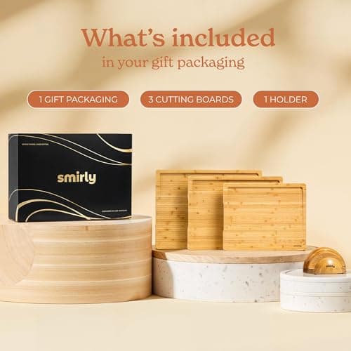 SMIRLY Wooden Cutting Boards For Kitchen Meal Prep & Serving - Bamboo Cutting Board Set with Holder, Charcuterie & Chopping Board, Wood Cutting Board Set, Kitchen Gadgets 8