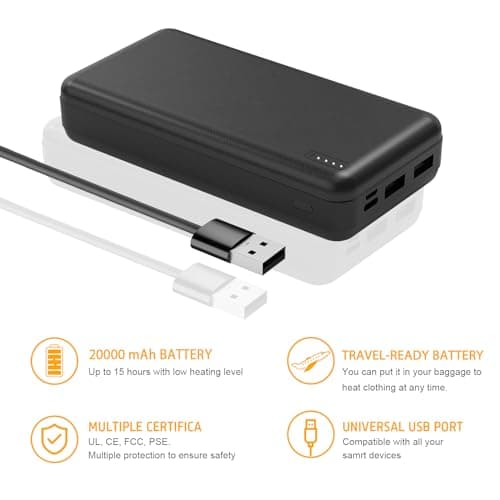 5V2A 20000mAh Battery Pack for Heated Vest Heated Jacket Power Bank for Heating Electric Vests Jackets Coat Hoodies Battery Pack for Man Women Heated Clothing (Not suit for 7.4V Heated Clothing) 6