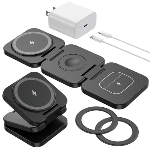 Foldable 3 in 1 Wireless Charging Station for Samsung, KU XIU X55 Ultra Magnetic Travel Charger Stand for Galaxy S24 Ultra S23 S22 Note 20 Z Fold Flip 6 5, Galaxy Watch Ultra 7 6 5, Galaxy Buds, Black