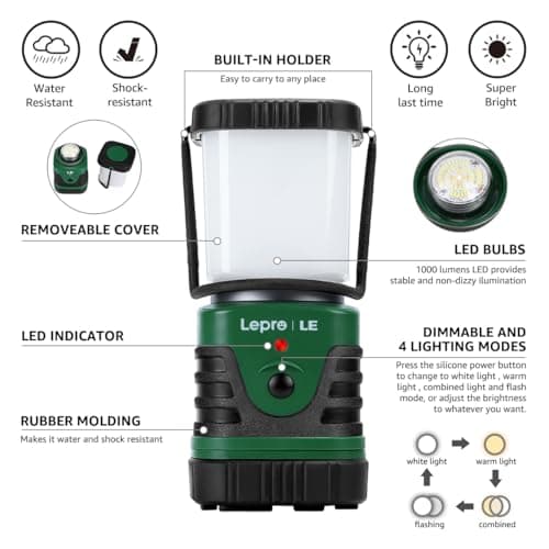 Lighting EVER 1000LM LED Camping Lantern Rechargeable, 4400mAh Power Bank, Camping Essential with 4 Light Modes, IP44 Waterproof Lantern Flashlight for Hurricane Emergency, Hiking, USB Cable Included 9