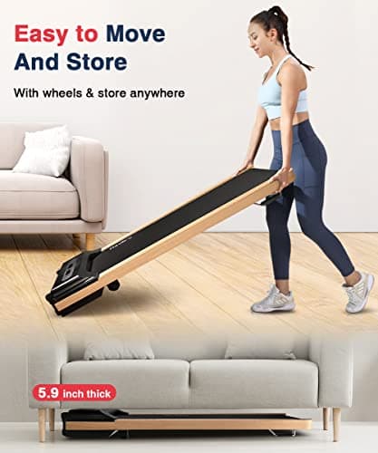 Redliro Walking Pad, Wood Under Desk Treadmill 300 lb Capacity Installation-Free for Home Office Use with Remote Control LED Display 4