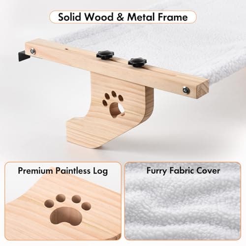 AMOSIJOY Cat Sill Window Perch Sturdy Cat Hammock Window Seat with Wood & Metal Frame for Large Cats, Easy to Adjust Cat Bed for Windowsill, Bedside, Drawer and Cabinet 5