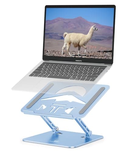 ToBeoneer Laptop Stand Adjustable Laptop Holder for Desk, Foldable Laptop Riser Portable Computer Stand Compatible with MacBook, Lenovo, HP and All Laptops up to 15.6 inches Diamond Blue 9