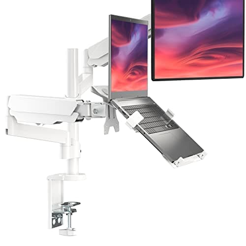 WALI Laptop Mount Stand, Monitor Gas Spring Arm Mount, Monitor Stand up to 32 inch, Fits Max 15.6" Notebook, 17.6lbs (GSDM002LPW), White