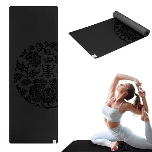 Gaiam Dry-Grip Yoga Mat - 5mm Thick Non-Slip Exercise & Fitness Mat for Standard or Hot Yoga, Pilates and Floor Workouts - Cushioned Support, Non-Slip Coat - 68 x 24 Inches - Black