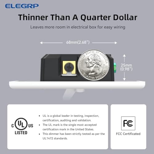 ELEGRP Digital Toggle Dimmer Switch for Dimmable LED, CFL and Incandescent Light Bulbs, Single Pole or 3-Way Toggle LED Dimmer Light Switch, Wall Plate Included, UL Listed, 6 Pack, White 7
