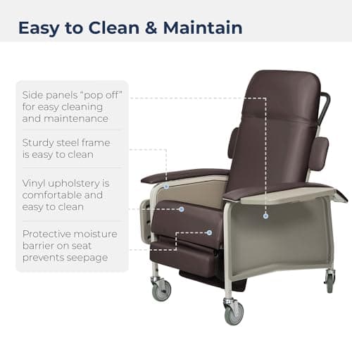 Drive Medical 4 Position Clinical Care Geri Chair Recliner, Reclining Padded Chair with Armrests, Chocolate 6
