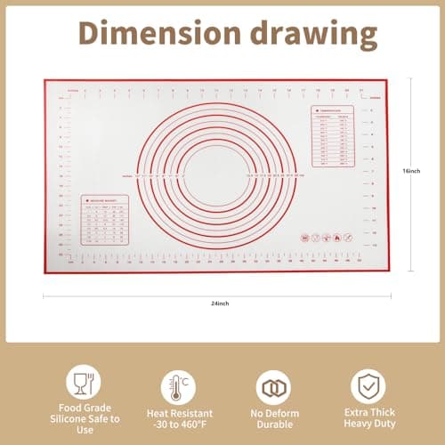 Non-Slip Silicone Baking Mat, Reusable Non-Stick Baking Silicone Mats for Baking, Breads, Pizzas, Fudge and Other Treats. the Baking Mat can Also Be Used as an Oven Liner-Size: 24x16 Inch 7