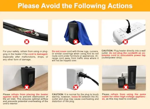 Space Heater, 1500W Electric Heaters Indoor Portable with Thermostat, PTC Fast Heating Ceramic Room Small Heater with Heating and Fan Modes for Bedroom, Office and Indoor Use 8