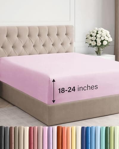 Extra Deep Queen Fitted Sheet - Hotel Luxury Single Fitted Sheet Only - Easily Fits 18 inch to 24 inch Mattress - Ultra Soft, Wrinkle & Fade Free w/Extra Deep Pocket - Breathable & Comfy - Light Pink