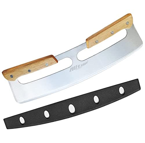 ALLTOP Pizza Cutter Rocker,Stainless Steel Blade Knife With Double Wooden Handle & Plastic Cover, Large Pizza Slicer/Chopper, Essential Kitchen Tool -14 In 8