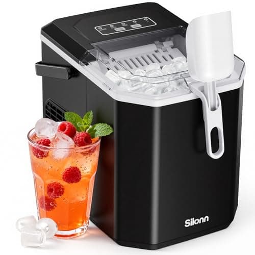 Silonn Ice Maker Countertop Machine with Handle, 26lbs in 24h, 9 Ice Cubes Ready in 6 Mins, Self-Cleaning Ice Makers with Basket and Scoop, Ideal for Home, Kitchen, Camping, RV
