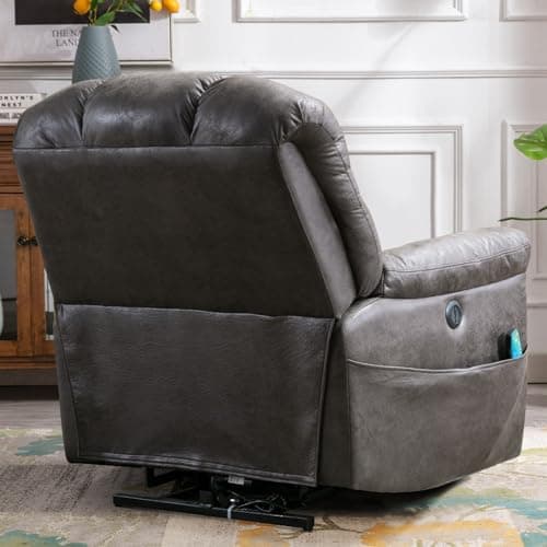 CANMOV Large Power Lift Recliner Chairs with Massage and Heat for Elderly Big People, Heavy Duty Electric Faux Leather Reclining Chairs with USB Port and 2 Side Pockets, Grey 9
