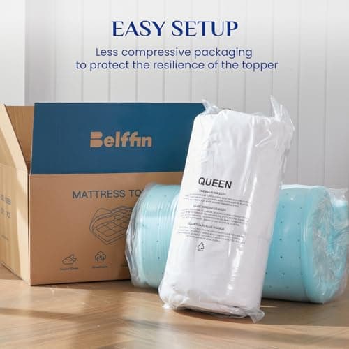 Belffin Queen Size Dual Layer 4 Inch Thick Memory Foam Mattress Topper, 3 Inch Gel Memory Foam for Pain Relief Support Plus 1 Inch Cooling Pillow Top Mattress Pad Cover Odor-Free, White 6