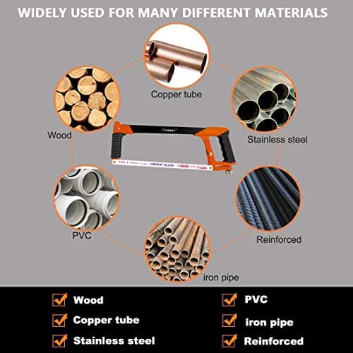JUGREAT 12" Hacksaw Blades Replacement Bi-Metal,Bi-Metal Safe Flex Metal,High Speed Steel -24TPI (5 Pack) 6