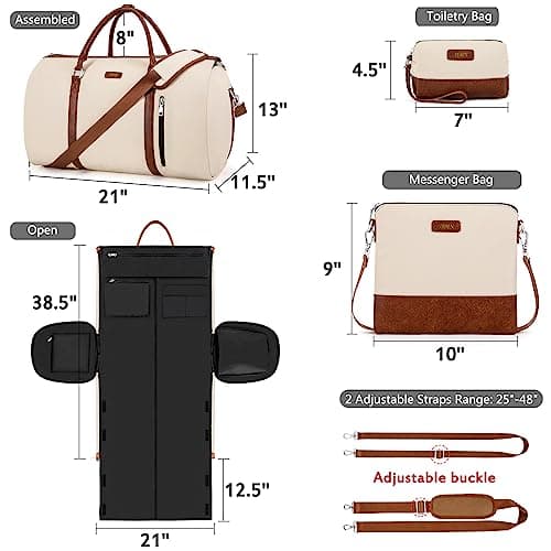 Convertible 2-in-1 Garment Bags for Travel, 50L Carry On Garment Duffle Bag With Shoe Compartment Large Weekender Bag for Women Men Hanging Suitcase Suit Travel Duffel Overnight Bags 4pcs Set 5