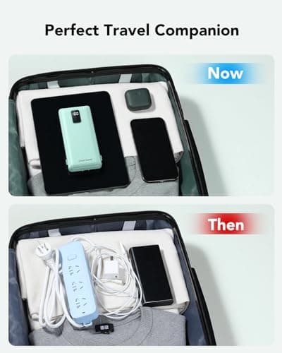 charmast Portable Charger with Built-in Cables and Plug, 10000mAh USB C Power Bank Fast Charging, External Battery Pack Slim, Travel Essentials Compatible with iPhones, Samsung Galaxy, iPad 6