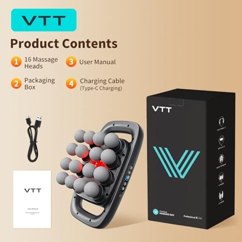 VTT 16-Head Massage Gun Set, Deep Tissue Percussion Massager with 3 Modes & 30 Intensities,Quiet Muscle Massage Gun for Back,Shoulders, Legs, Foot, Body Muscle Pain Relief 9
