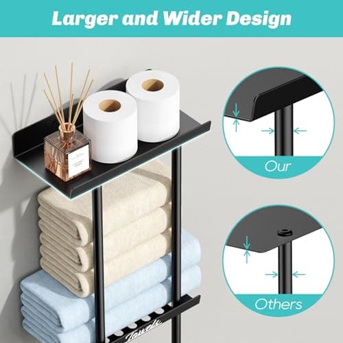 Towel Racks for Bathroom - Bathroom Towel Storage Rack Wall Mounted, Black Wall Towel Holder for Rolled Towels 7