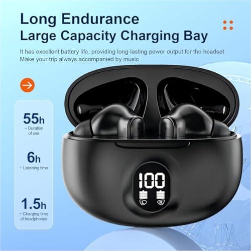 Wireless Earbuds, Bluetooth 5.4 Headphones Ear Buds With Bass Stereo Sound Noise Reduction Earphones, 120H Playtime,IPX7 Waterproof USB-C , Touch Control LED Display Headset For Work Sport (Black) 7