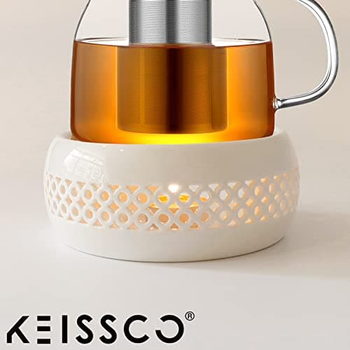 KEISSCO Teapot Warmer, Ceramic Teapot Heater with Cork Cushion Coffee Tea Warmer for Glass, Stainless Steel, Ceramic Teapot and Other Heatproof Dish Warming Use 8