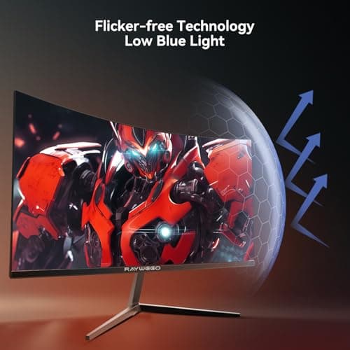 Raywego 24 inch Curved Gaming Monitor 200Hz/180Hz 1ms,FHD 1920×1080P,4000:1 Contrast Ratio,with FreeSync & Eye-Care, Support DP, HDMI,USB,3.5mm Port for Gaming Home Office,Wall Mount Install 6