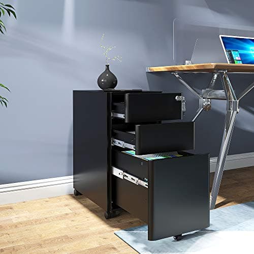 YITAHOME 3-Drawer Metal Filing Cabinet Office Drawers with Keys, Compact Slim Portable File Cabinet, Pre-Built Office Storage Solution for A4/Letter/Legal, Black 7