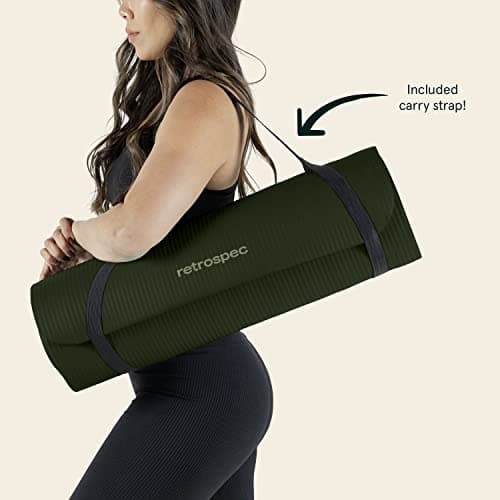 Retrospec Solana Yoga Mat 1/2" Thick w/Nylon Strap for Men & Women - Non Slip Excercise Mat for Yoga, Pilates, Stretching, Floor & Fitness Workouts, Wild Spruce, 4446 7