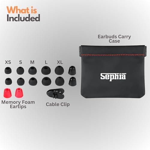 Sephia SP3060 Wired Headphones, HD Bass Driven Audio, Lightweight Aluminum Wired in Ear Earbud Headphones, S/M/L Ear Bud Tips, Earphone Case, 3.5mm Tangle-Free Cord, No Mic 7