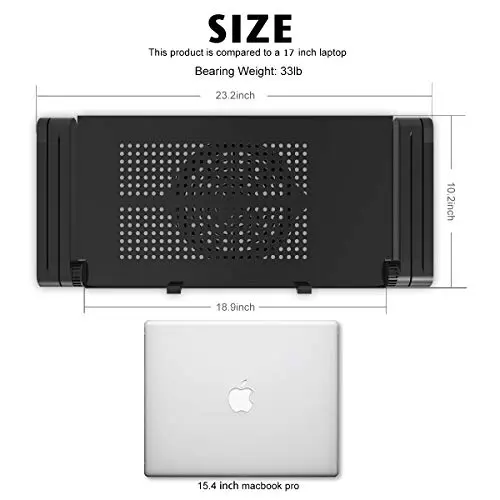 Extra Wide Adjustable Laptop Stand with Cooling Fan & Mouse Pad for 17 Inch Computer, Portable Ergonomic Lap Desk for Bed Sofa Couch Office (Aluminum Table Tray: 19", Black) 6