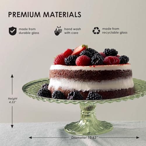 Amici Home Rochester Footed Glass Cake Stand | Round Vintage Style Cake Plate | Serving Platter for Cupcakes, Cookies, Birthday Cake | Dessert Display Stand for Parties, Weddings, and Gift (Green) 7