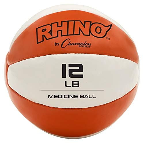 Champion Sports Exercise Medicine Ball, 11-12 lbs, Leather with No-Slip Grip, Weighted Med Ball for Weight Training, Stability, Plyometrics, Cross Training, Core Strength, Heavy Workout Ball