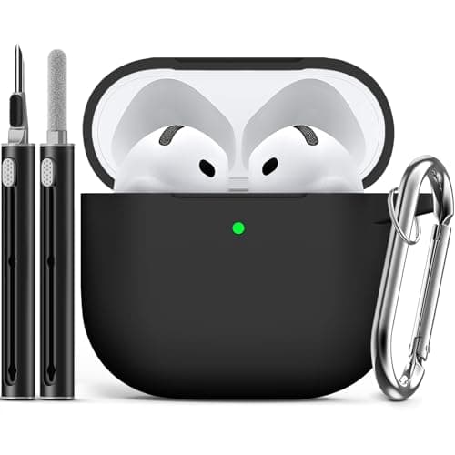 Ljusmicker for AirPods 4 Case 2024 with Cleaner Kit,Soft Silicone Protective Cover for Apple AirPods 4th Generation Cases for Women Men,AirPod 4 Case Accessories with Keychain-Black