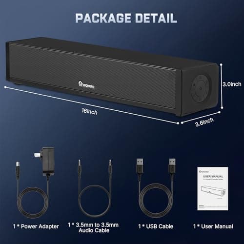 Wohome 2.1 Computer Speakers for Desktop PC, Bluetooth 5.3 Computer Sound Bar with HiFi Sound, 7 RGB Light Modes, DC Powered Laptop Speakers with 3.5mm AUX-in/USB Connected for Game, Music and Movie 7