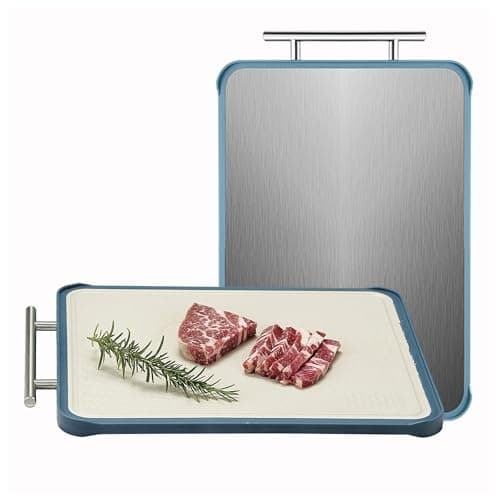 LIGTSPCE Double-Sided Meat Cutting Board,Stainless Steel/Wheat straw pp Cutting Board for meat,Dishwasher Safe,Juice Groove,16.1 * 12.2Inch, CT-2
