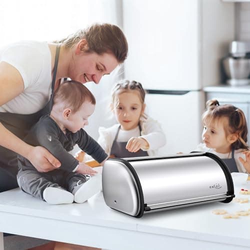 ENLOY Bread Box for Kitchen Counter, Stainless Steel Roll Top Bread Bin, Sliver Bread Storage Holder with Lid, Large Capacity Bread Keeper, 17 x 11 x 7 Inches 7