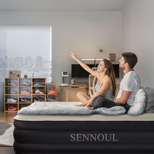 SENNOUL Air Mattress Queen with Built in Pump, Inflatable Mattress Blow Up Mattress 16 Raised Comfort,Upgraded Surface Portable Bed, Air Bed for Home, Guest, Camping, Colchone Inflable, 650 lbs 6