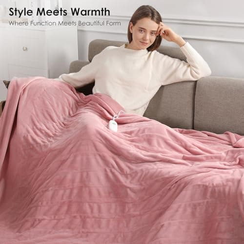 Molatink Electric Blanket Queen Size Heated Blanket 90''X84'' - Fleece Heating Blankets Washable with 5 Heating Level & 10 Hour Auto Off Dual Control Heated Blankets Pink for Winter, Great Gift Ideas 5