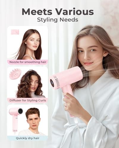 Hair Dryer for Women - 160,000 RPM Ionic Blow Dryer - High Speed Fast Drying Professional Hairdryer, 9 Temps Set, 500 Million Negative Ions, Lightweight 0.8lb for Travel, Auto Clean, Nozzle, Diffuser 5