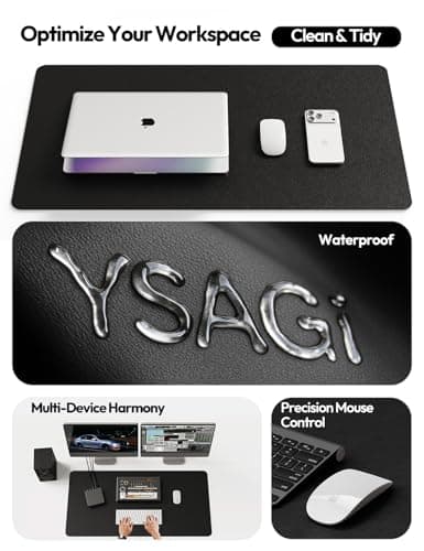 YSAGi Leather Office Desk Pad Protector, Large Mouse Pad, Non-Slip, PU Leather, Laptop Desk Blotter, Waterproof Writing Pad for Office and Home, Black, 23.6" x 13.8" 8