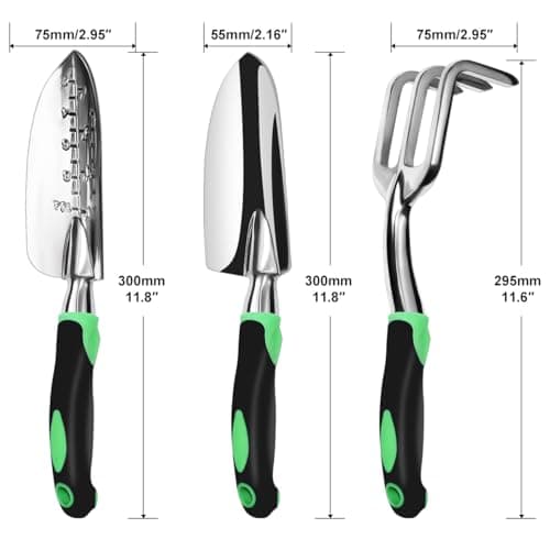 ZUZUAN Garden Tool Set, 3 Pack Aluminum Heavy Duty Gardening Kit Includes Hand Trowel, Transplant Trowel and Cultivator Hand Rake with Soft Rubberized Non-Slip Ergonomic Handle, Garden Gifts 6