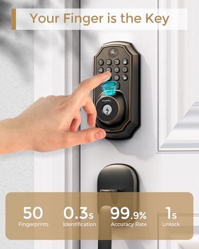 Keyless Entry Deadbolt with Handle Set - WiFi Smart Lock with Camera, 5-in-1 Camera+Doorbell+Fingerprint+Keypad, App Control, Auto Lock, Easy Install, Waterproof for Front Door 6