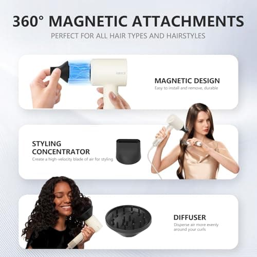 HRYCF Hair Dryer,160000 RPM Blow Dryer with High-Speed Brushless Motor for Fast Drying, Professional Ionic Lightweight Hair Dryers, Thermo-Control Low Noise with Blow Dryers Diffuser & Nozzle 7