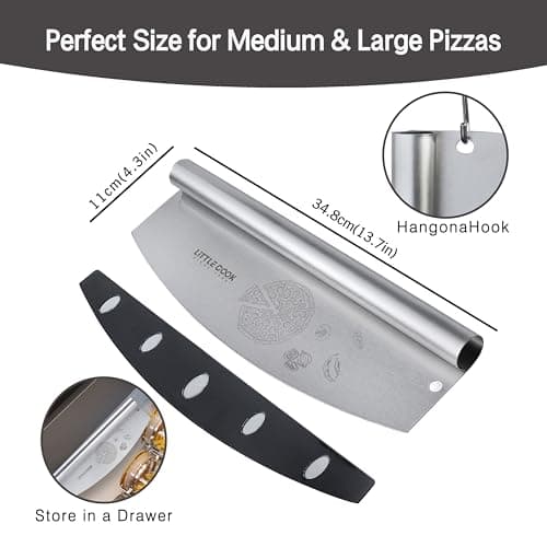 14" Pizza Cutter, Little Cook Ultra Sharp Stainless Steel Pizza Cutter Rocker with Cover, Pizza Knife Slicer for all Types of Quesadillas, Flatbreads, Brownies, Dishwasher Safe 2